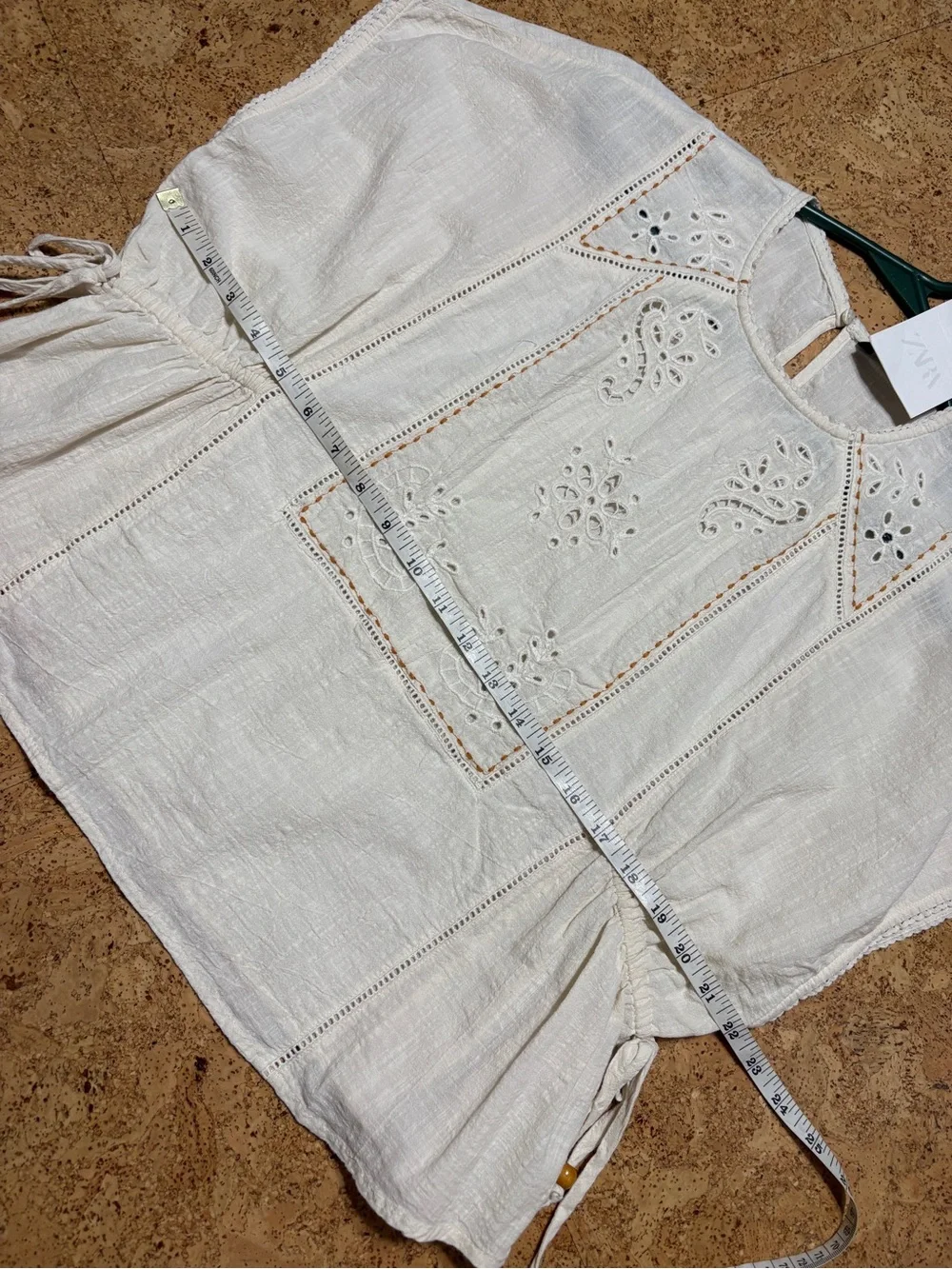 Zara Embroidered Eyelet Top With Side Lacing NWT In Ecru Sz XS